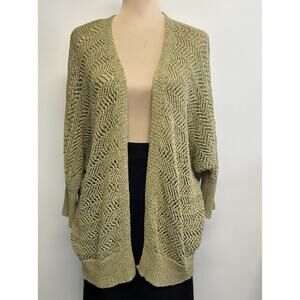 Crochet Cardigan Womens Medium Sweater Sage Green Bat Wing Boho Forest Fairy